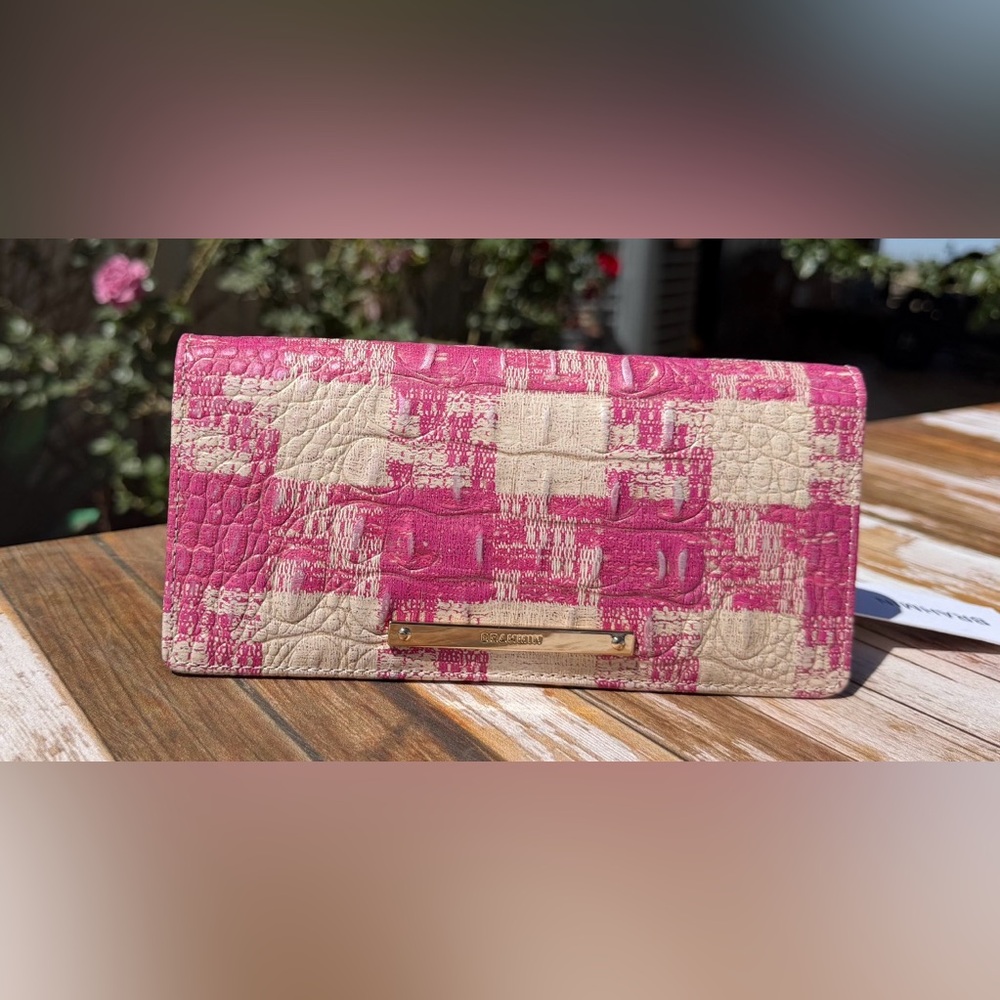 Brahmin Ady Wallet Empower Sakura Genuine Leather NWT pink  plaid houndstooth